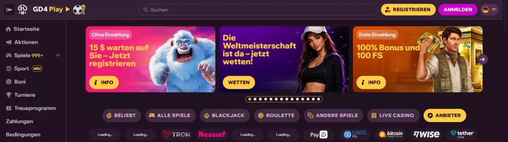 Gdfplay Casino Willkommensbonus 15€ mit 40x Multiplikator